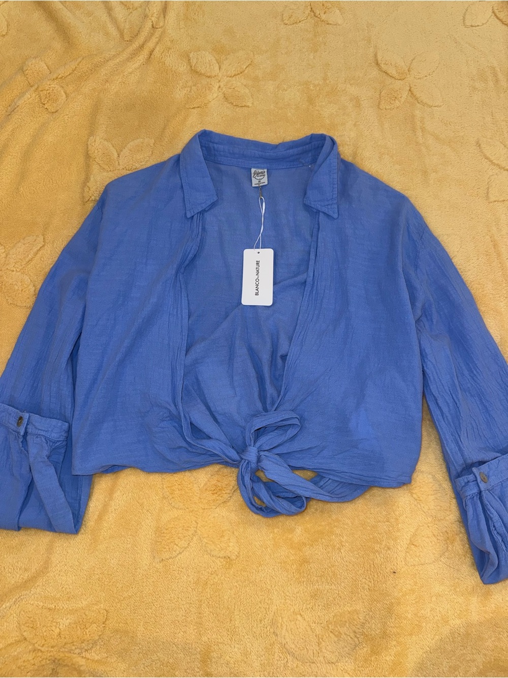 Tie-Front Blue Button-Down Shirt - Lightweight Collared Top